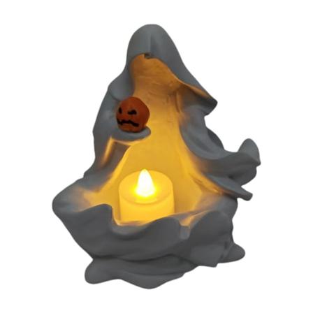 Spøkelsesholdende gresskarstatue Halloween-atmosfære nattlys bordlampe Hvit