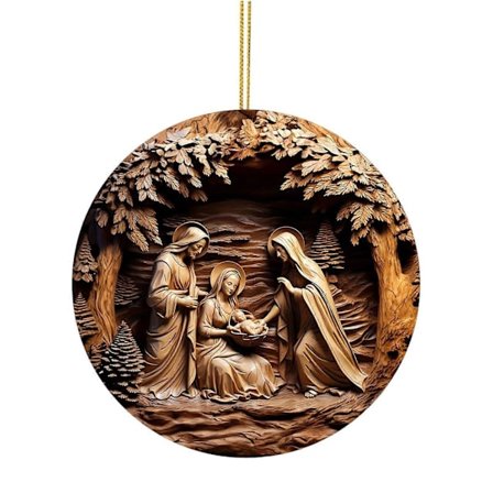 Seimiasetelma Koristeet Pyöreä Jeesuksen Syntymä Ripustuskoriste Pyhät Uskonnolliset Lahjat Kristillinen Joulukuusen Koriste