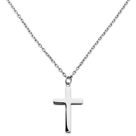 New Classics | 2mm Silver-Tone Stainless Steel Cross Pendant Necklace for Men - Chain necklaces