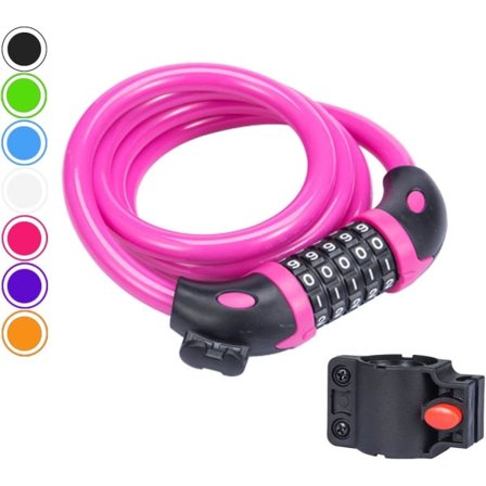 IC Sykkellås, sykkelkjedelås med 5-sifret kode Gjenopprettbar kombinasjonskabel for sykkel, motorsykkel, barnevogn, BBQ, bagasje (rosa)