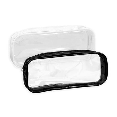 2 stk. Transparent Penalhus Transparent Toilet Taske Penalhus Transparent Vandtæt PVC med Lynlås til Opbevaring af Papirvarer og Kosmetik Hvid + Sort