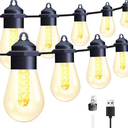 15m Ulkovalaisin aurinkokennovalaisin - E12 Lamput - IP44 Vedenpitävä - Ulkokäyttöön, Puutarhaan, Terassille, Puille, Juhlakoristeluun - 2200K - 