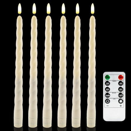 6-pak Batteridrevne LED-lys – Ekte voks, flimrende varmhvite lys med fjernkontroll og timer