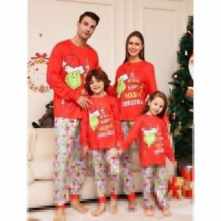 Grinch Julpyjamas Familjematchende Voksen Barn PJs Sett Nattklær Pyjamas Kvinner XL