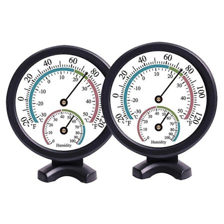 2 stk. Mini Innendørs Termometer Hygrometer 2 i 1 Temperatur Fuktighet Utendørs Monitor Måler for Vegg, Svart