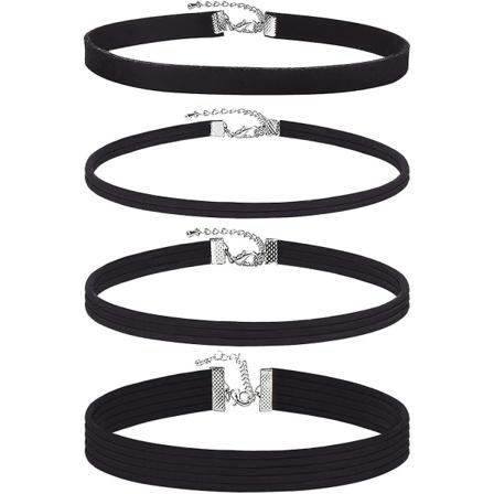 4 stk. sorte choker-halskjeder for kvinner og jenter - klassiske, elastiske fløyels-tatoveringschoker