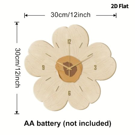 1 stk. Moderne minimalistisk blomster vægur med lydløs kvartsbevægelse - 2D fladt design, naturlig træ beige urskive & gyldent center