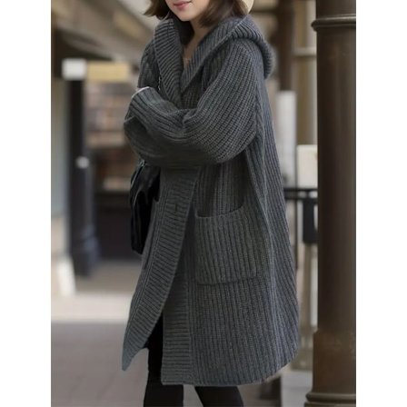 Causal Button Front Hooded Cardigan, Long Sleeve Dual Pockets Cardigan For Fall & Winter, Women's Clothing