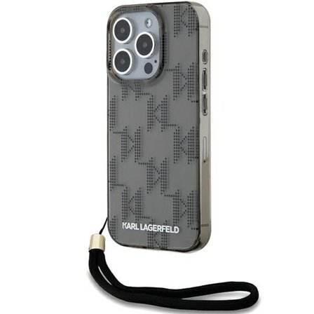 Karl Lagerfeld IML Mono KL-etui med mønster og ledning for iPhone 15 Pro - svart