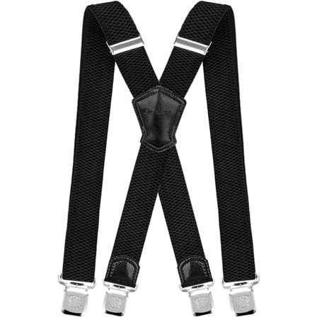 Seler med ekstra stærke metalklemmer 4 cm brede kraftige seler One Size Fits All Mænd og Kvinder Justerbare og elastiske X-formede (Sort)