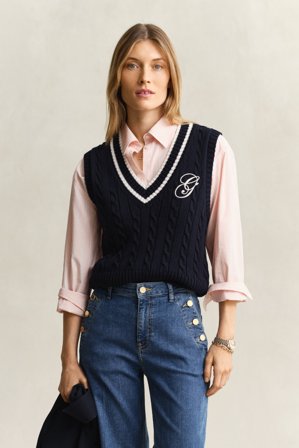 GANT Damen Zopfstrick Pullunder aus Baumwolle (XL) Marineblau