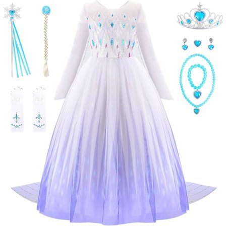 Elegant Elsa Kjole - Prinsessekjoler med Tilbehør - Elsa Kostume til Piger 3-12 - Ideelt Prinsesse Klæd-Ud Sæt