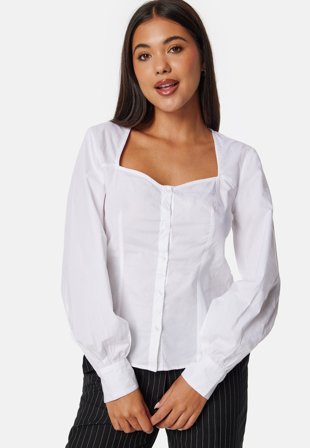 Bubbleroom - Sweetheart Neck Poplin Shirt - White - Kläder