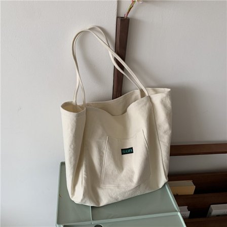 Valkoinen laukku, korealainen naisten laukku, olkahihnallinen, suuri kapasiteetti, muodikkaalla painatuksella, ostoslaukku, kankaallinen kantolaukku