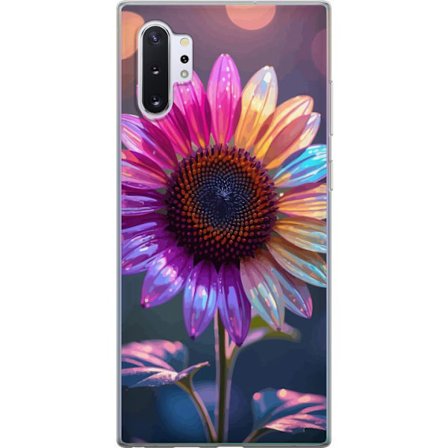 Kompatibelt Mobildeksel til Samsung Galaxy Note10+ Irideserende blomst med glitrende kronblad i rosa lilla og gull mot myk bokeh bakgrunn