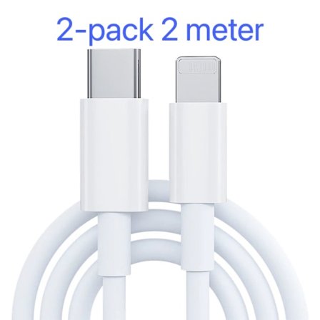 2-pack Laddare för iPhone - USB-C - Kabel / Sladd - 20W - 2m - Snabbladdare Vit