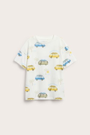 Kappahl | T-shirt bawełniany z krótkimi rękawami, z nadrukiem Offwhite 134/140 | Offwhite