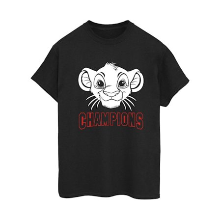 Disney Dam/Damer The Lion King Simba Face Champion Bomull Boyfriend T-Shirt M Svart
