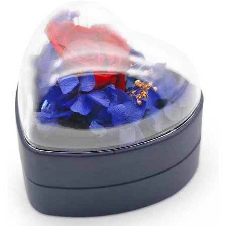 Säilytettyjen ruusujen sormuslaatikko, sydämen muotoinen samettiinen korulaatikko