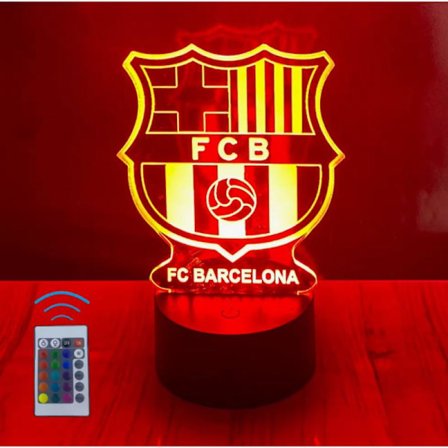 Barnelampe, FC Barcelona, fotball 3D-lampe, 16 lysfarger og fjernkontroll, gave til fotballspillende barn