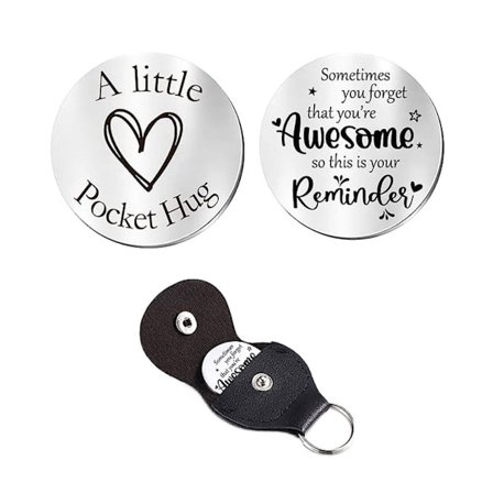 Inspirerende Minne-mynt for Lommeklem, Dobbeltsidig Påminnelsesmynt i Rustfritt Stål med Hjertedesign og Positivt Budskap, Liten Motivasjonsmynt