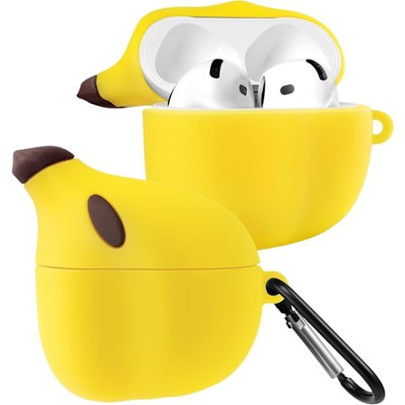 Skal till AirPods 4:e generationen - Söt Kawaii Banan med Nyckelring för AirPods 4:e Generationens Skal (2024) Rolig 3D Mjuk Silikon Cool för Tjejer 