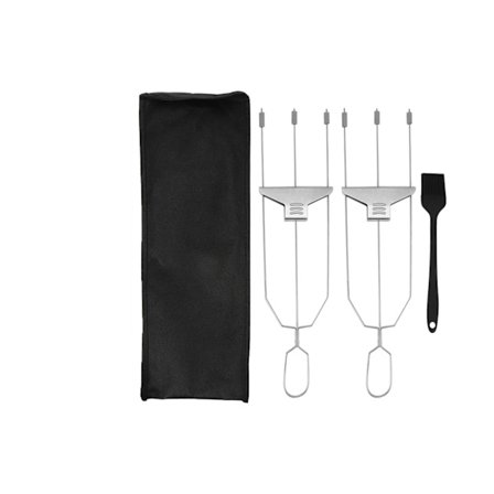 Spett 3-stift, återanvändbara spett i rostfritt stål Enkelt att ta bort mat med tryckstångsskjut för grill BBQ Camping matlagning