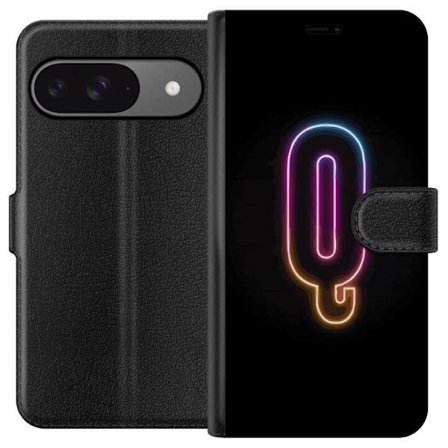 Kompatibelt Lommeboketui til Google Google Pixel 9 Minimalistisk neonbokstav Q i skinnende farger mot mørk bakgrunn