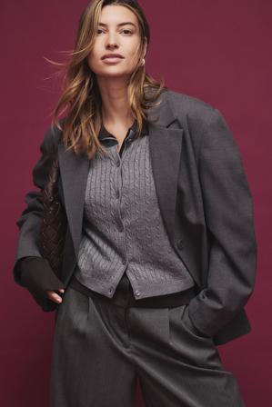 NA-KD Cardigan en maille fine torsadée - Tricot épais - Gris - M (EU 38-40)