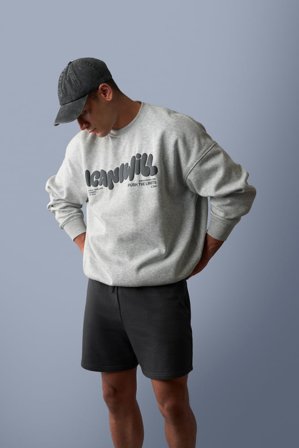 ICANIWILL - Everyday Relaxed Crewneck Print Light Grey Melange - Langermet - Herre - ICIW