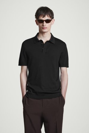 COS Männer Schmal Geschnittenes Poloshirt Aus Seidenstrick in Schwarz