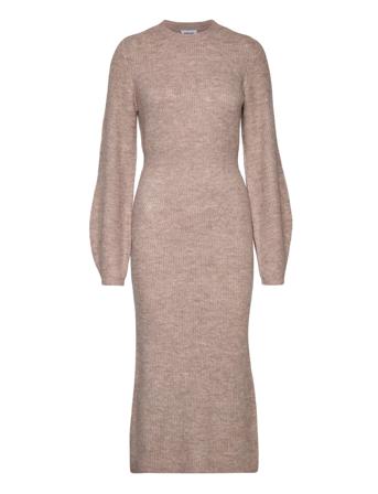Vmangalina Ls O-Neck 7/8 Knit Dress Vma Knälång Klänning Beige Vero Moda