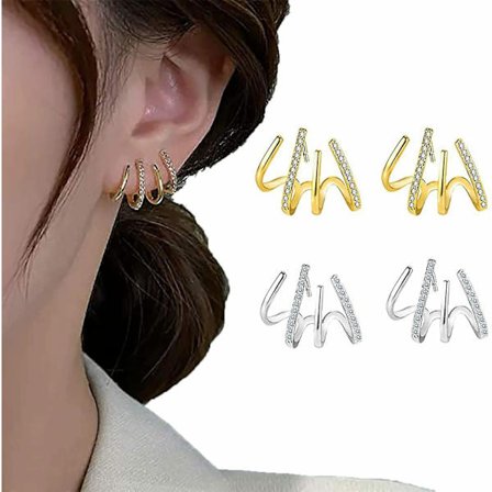 2 par Rhinestone Needle Stud Örhängen Blanka Fyra Klor Örhänge Geometriska Kvinnors Smycken Gåvor