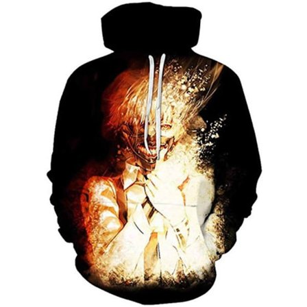 Cosplay 3D-printet pullover-hættetrøje, komfortabel anime-karaktermerchandise med kængurulommer til unisex voksen Large-X-Large