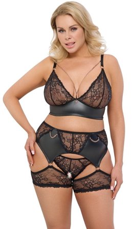 Cottelli Collection Plus: Lace set Black Plus Size - Vuxen.dk: Lingeri & undertøj