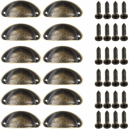 12 stk. Skal Dørhåndtag, Retro Dørhåndtag, Traditionelle Halvmåne Møbelhåndtag med Skruer, til Skuffe, Skab, Kommode (Bronze)
