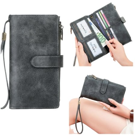 RFID-beskyttet Damepung i Kunstlæder - Sort Grey