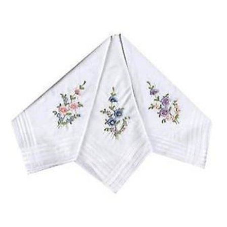 12-pakning Dame/Kvinner Enkle Hvite Lommetørklær Med Sommerfuglblondehjørner, 100% Bomull - FARGE: Hvit