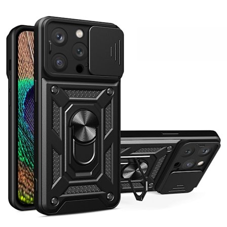 SKALO iPhone 15 Pro Armor Hybrid Metallring Kameraslider - Svart