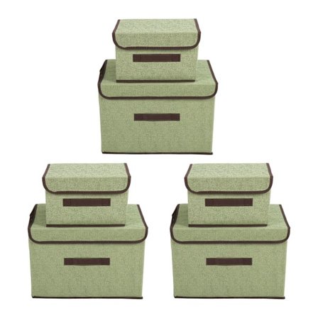 6-pak Foldbar Opbevaringsboks til Tøj, Ikke-Vævet, Multifunktionel Organizer med Låg, Lysegrøn