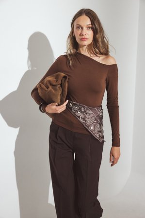 NA-KD Off Shoulder Jersey Top - Off shoulder-toppe - Brun - S (EU 34-36)
