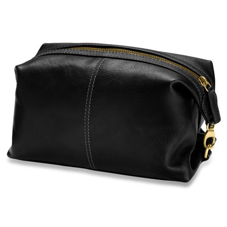 Toiletry Bag | Black Full-Grain Buffalo Leather for Men - Toiletry bags