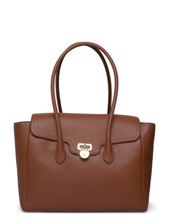 Pebbled Leather Large Tanner Satchel Brown Lauren Ralph Lauren