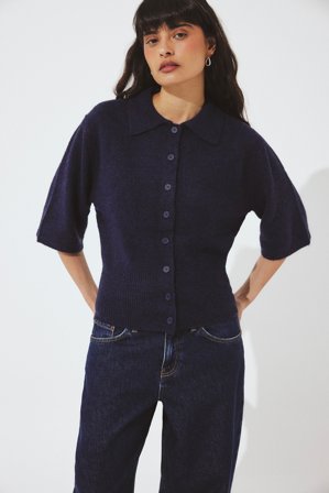 NA-KD Strickjacke mit Kragen - Cardigans - Marine - S (EU 34-36)