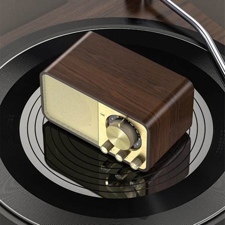 Retro Bluetooth-högtalare i trä, Bluetooth-ljud, subwoofer, stereoljud, plugin-radio (brun)