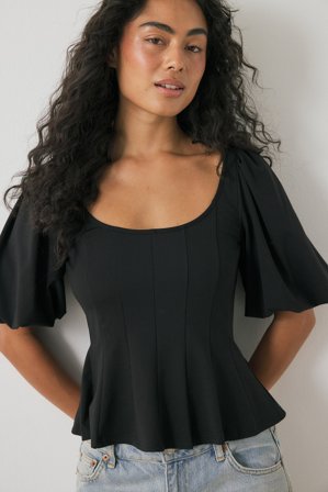 NA-KD Pleated Puff Sleeve Top - Toppe med puff ærmer - Sort - S (EU 34-36)