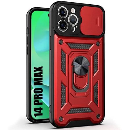 Skal för iPhone 14 Pro Max - Röd - Förstärkt - Ställ 360° - Stötsäker - Militärstil