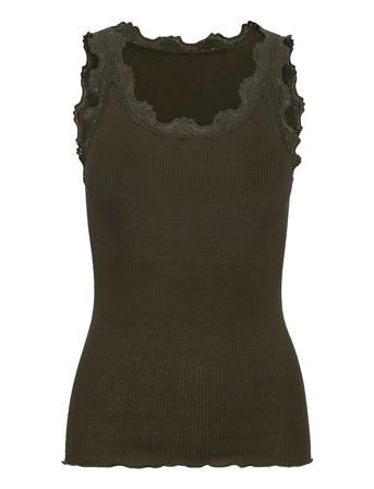 Silk Top W/ Lace T-shirts & Tops Sleeveless Grønn Rosemunde*Betinget Tilbud