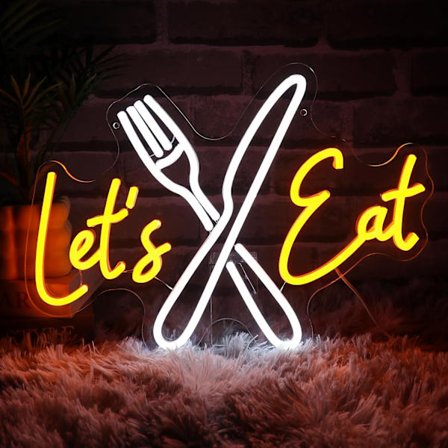 Let's Eat Neonskilt til vægdekoration Dæmpbar kniv gaffel LED-skilt til restaurant Let's Eat Neonlys til køkken café madbar madlavning spisestue