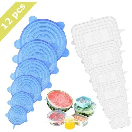 Silikonista valmistetut venyvät kannet, 12 eri kokoista silikonista venyvää kantta laseille, kattiloille, mukeille, tölkeille, meloneille KLB